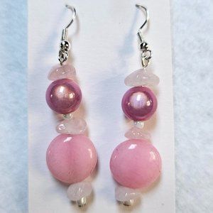 J26 Handmade Pink Dangle Earrings with Rose Quartz